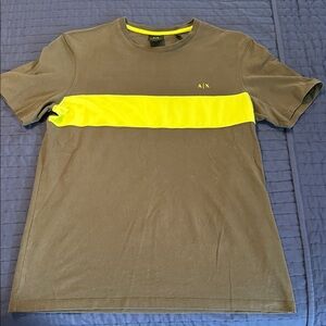Armani Exchange Brown Tee with Yellow Stripe